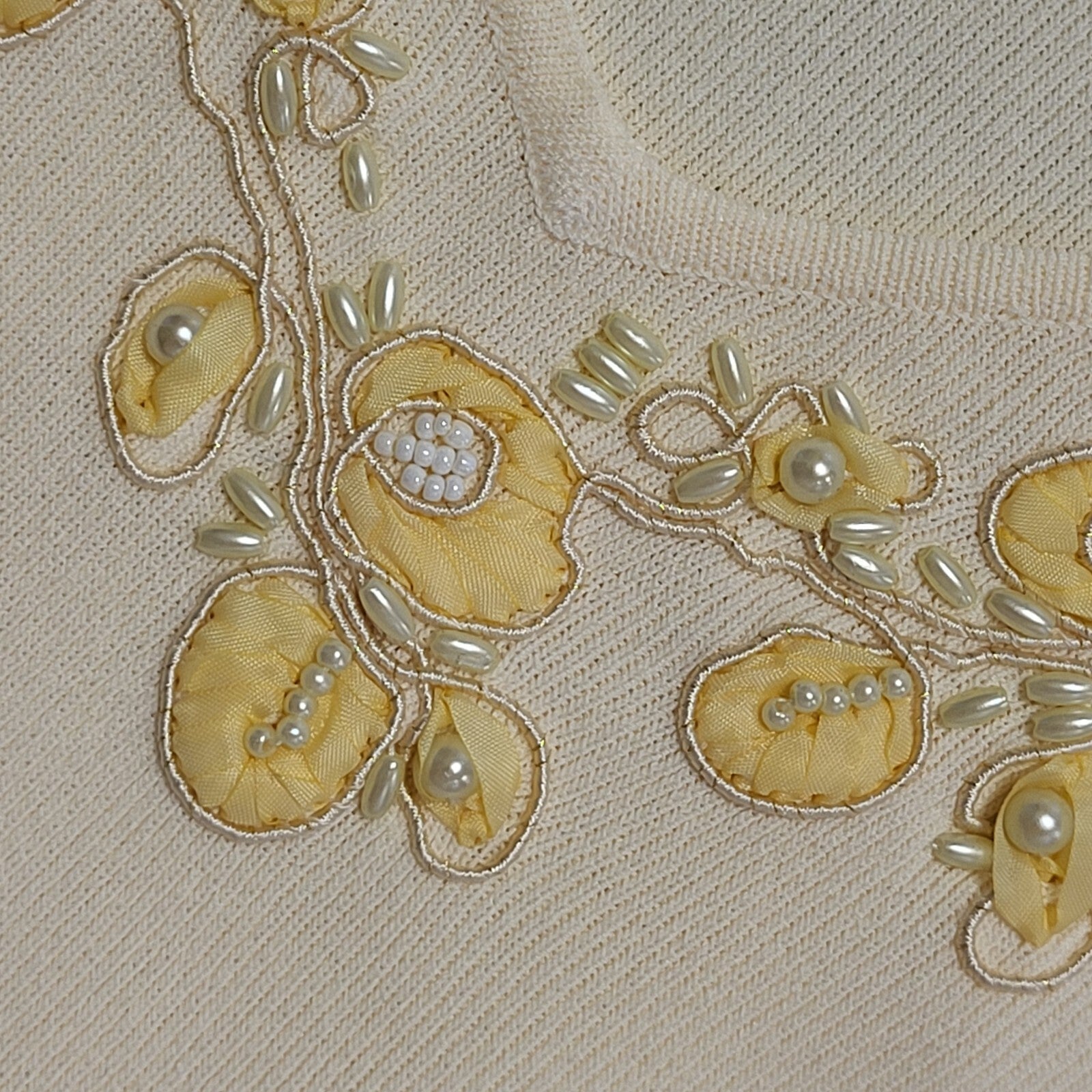 Vintage 90's Yellow V-Neck Floral Short Sleeve T-Shirt Womens UK Size 12