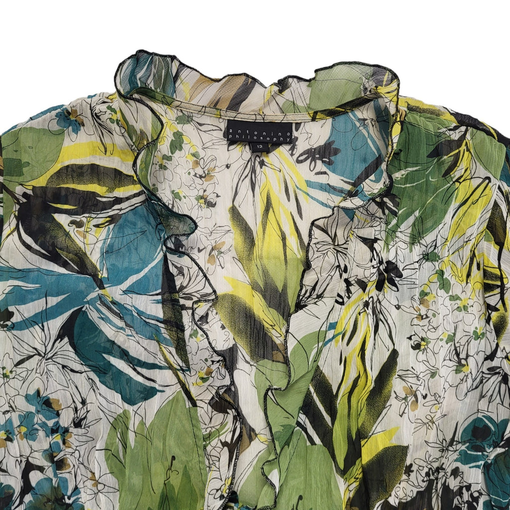 Antonino Philosophy Y2K semi sheer blouse with lettuce hem details Women's Uk 12