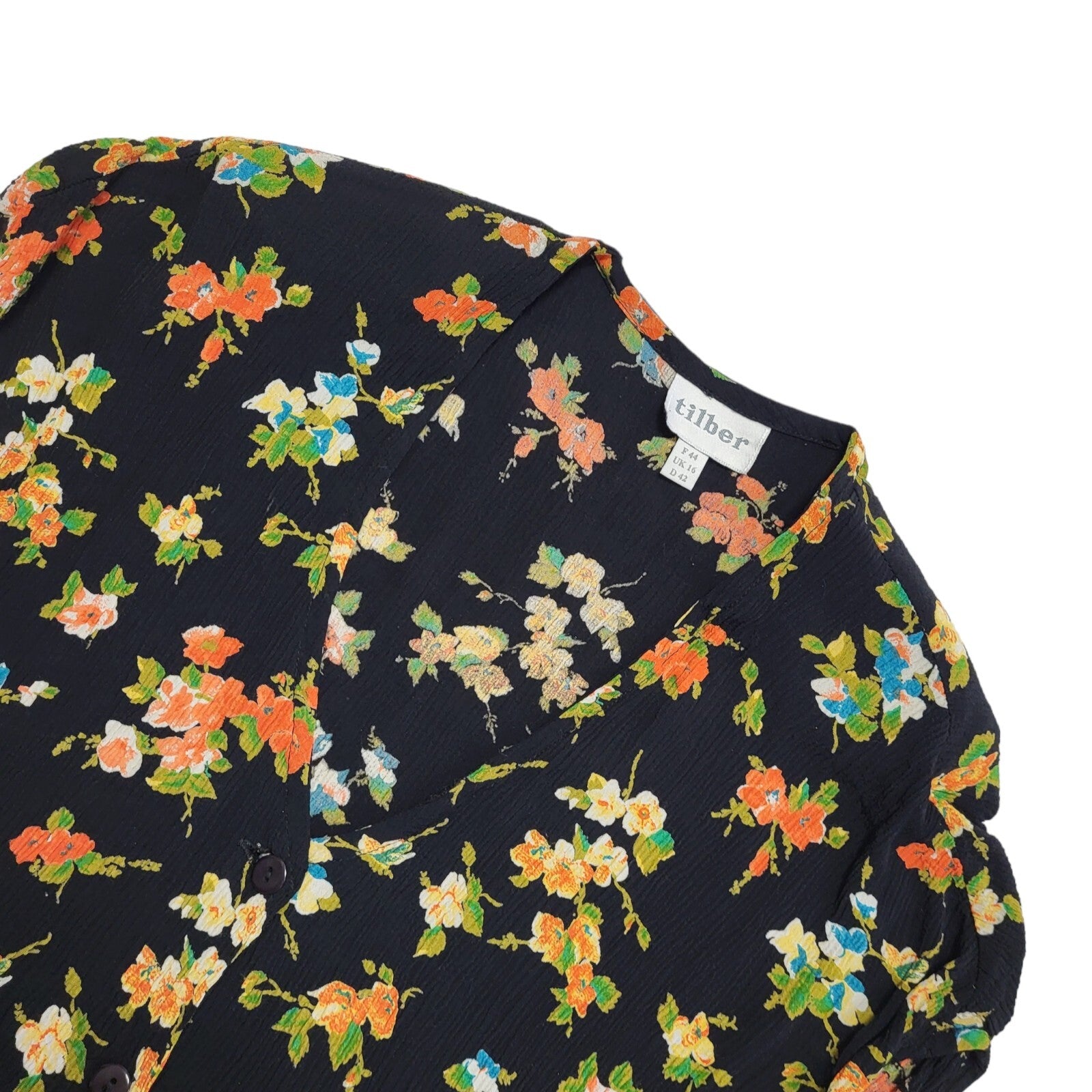 Tilber Vintage 80s Black Pink Floral Daywear Dress Uk Women's Size 16
