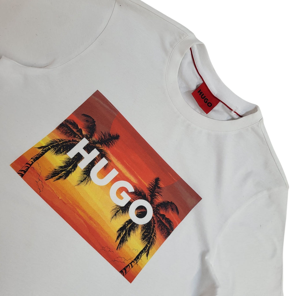 Hugo Boss White Y2k Cotton Palm Trees Double Stitch T-Shirt Uk Men's Size XS