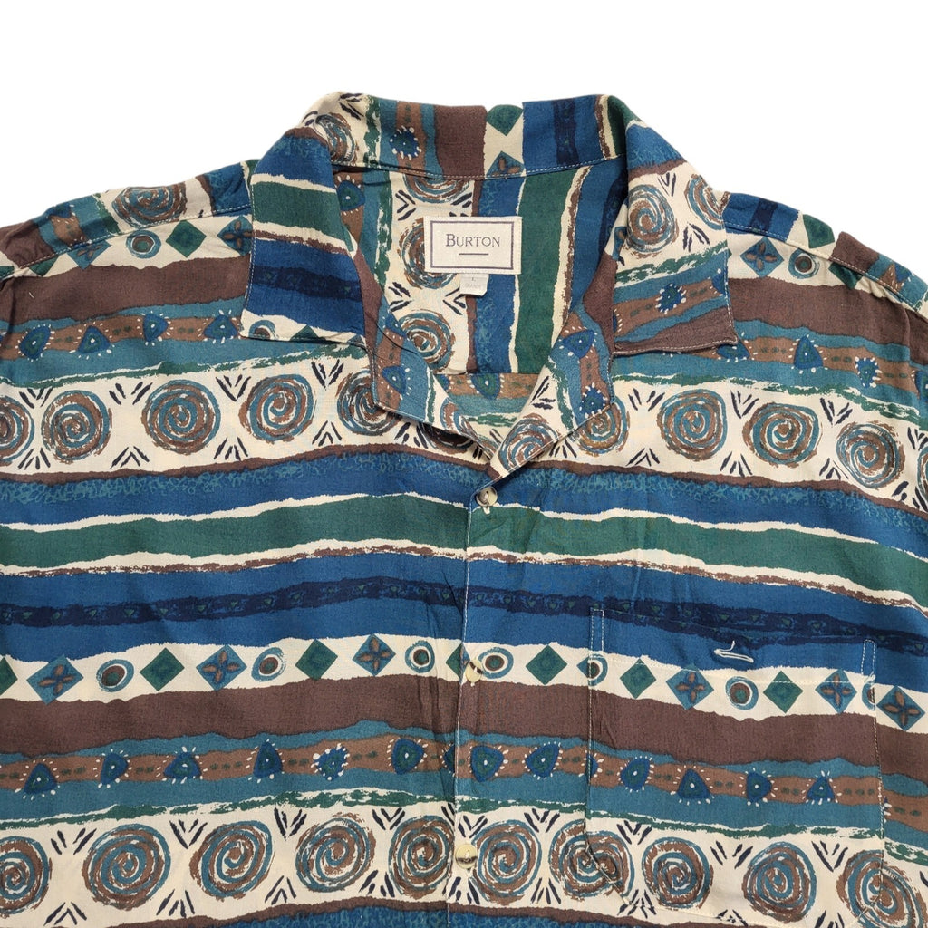 Burton 90s Blue Green Abstract Short Sleeve Retro Shirt Uk Men's Size L