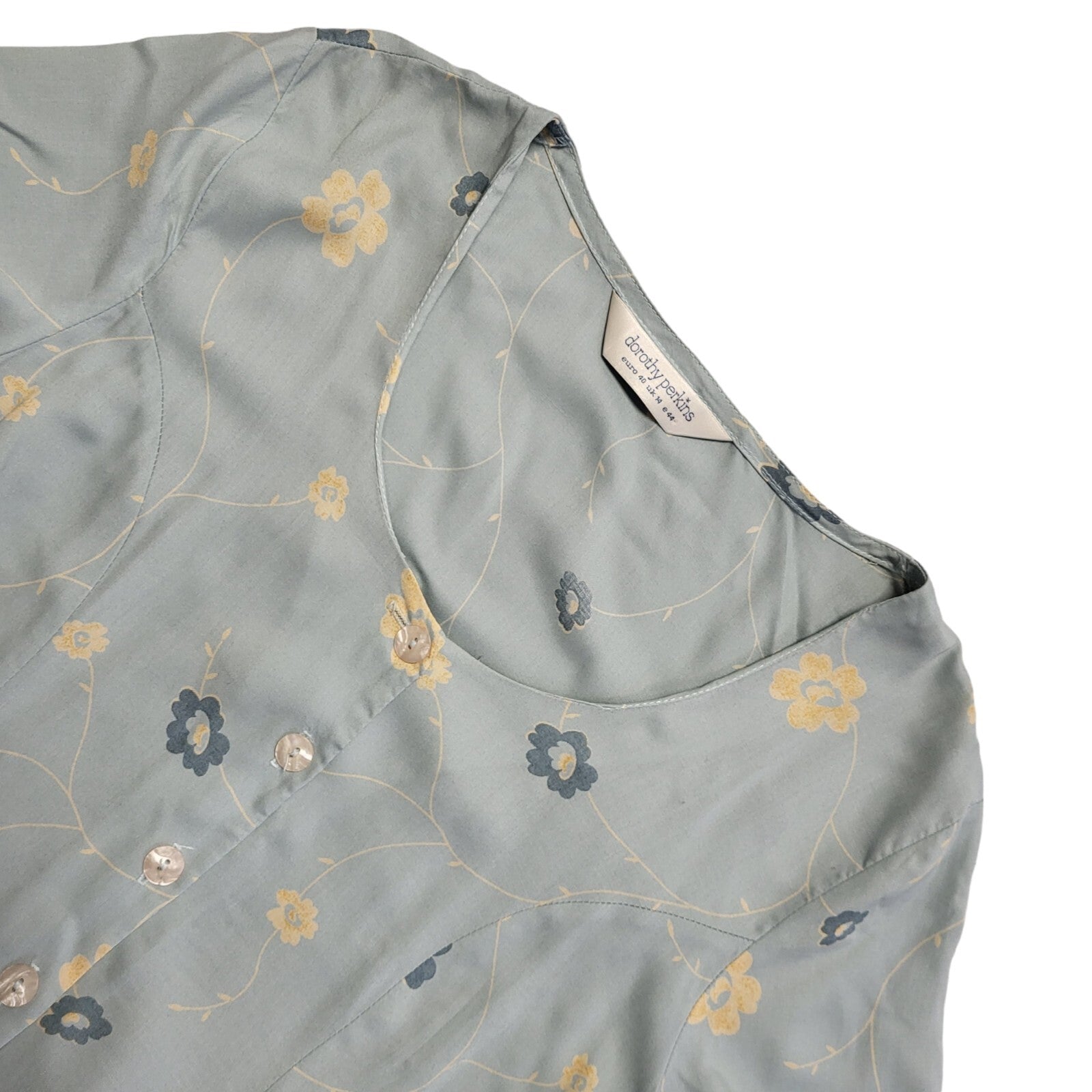 Dorothy Perkins Vintage 90's Blue Floral A-Line Button Dress Women's UK Size 14
