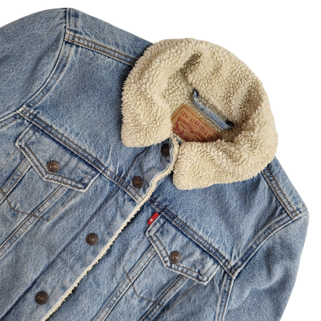 Levi's Vintage Y2k Blue Fleece Lined Denim Jacket Uk Women's Size Small
