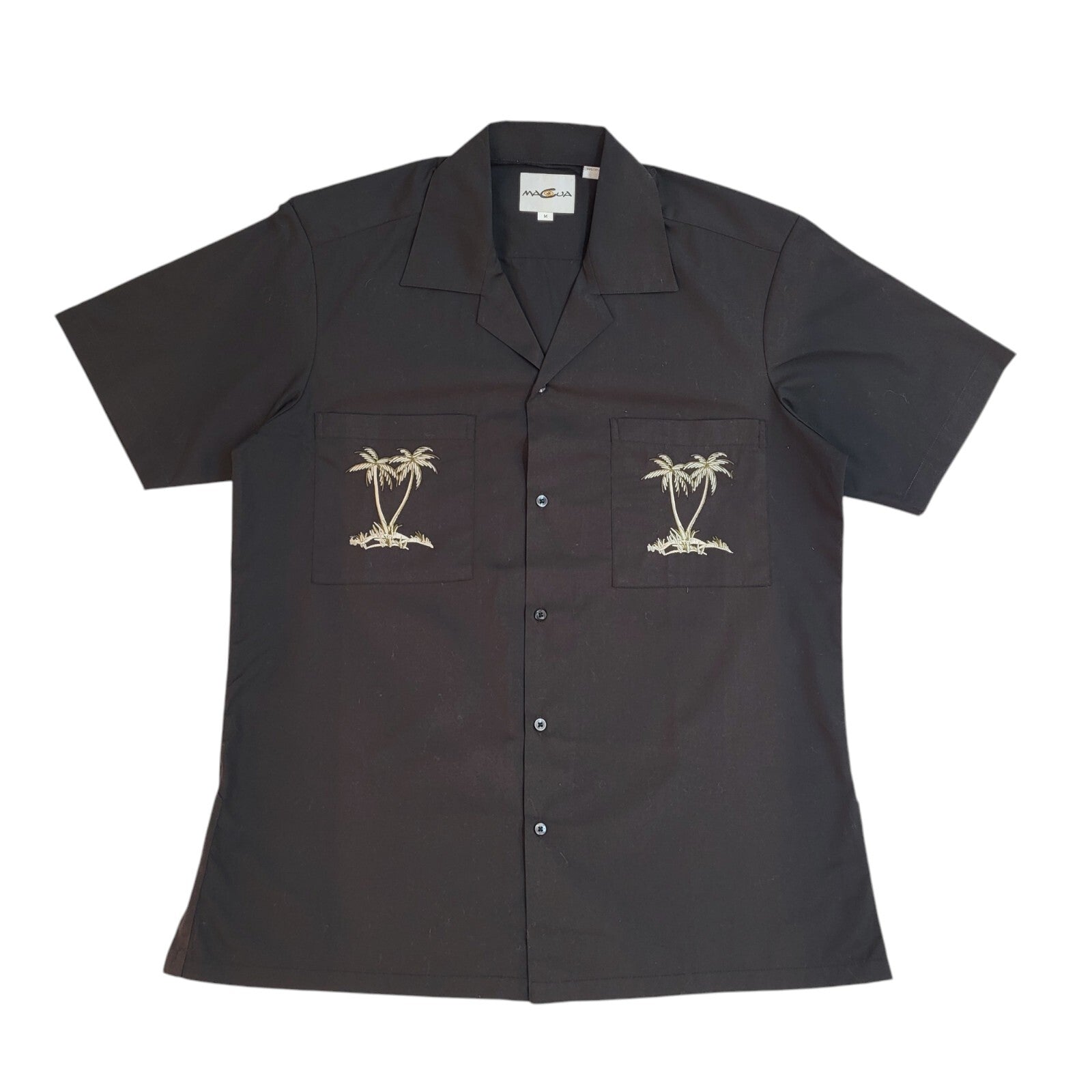 Macua Black Modern Palm Tree Short Sleeve Shirt UK Men's Size M