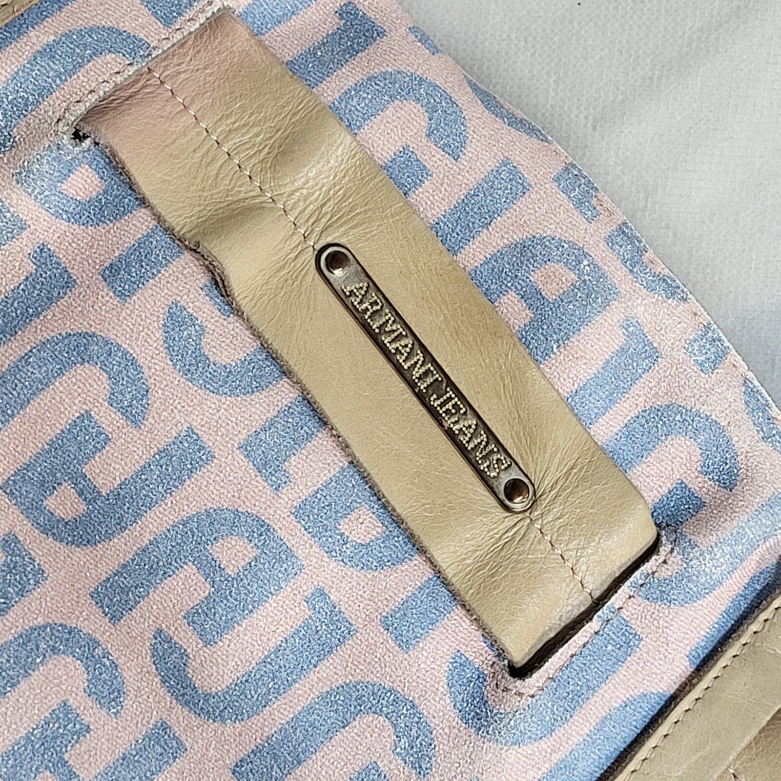 Armani Jeans Blue & Pink Leather Top Handle Shoulder Bag Women's 15" x 8.5"