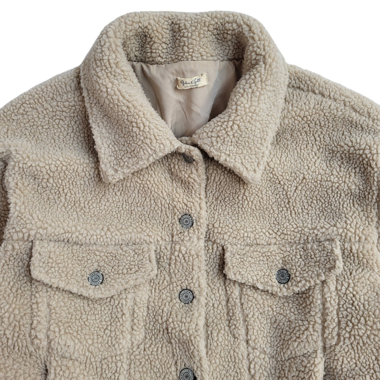 John Galt Y2K Beige Button Front Teddy Bear Jacket UK Women's Size 14