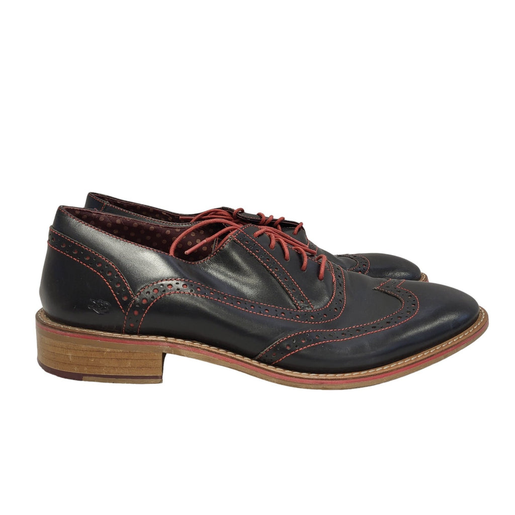 London Brogues Black Red Lace-up Leather Oxford Shoes Men's UK 8 EU 42