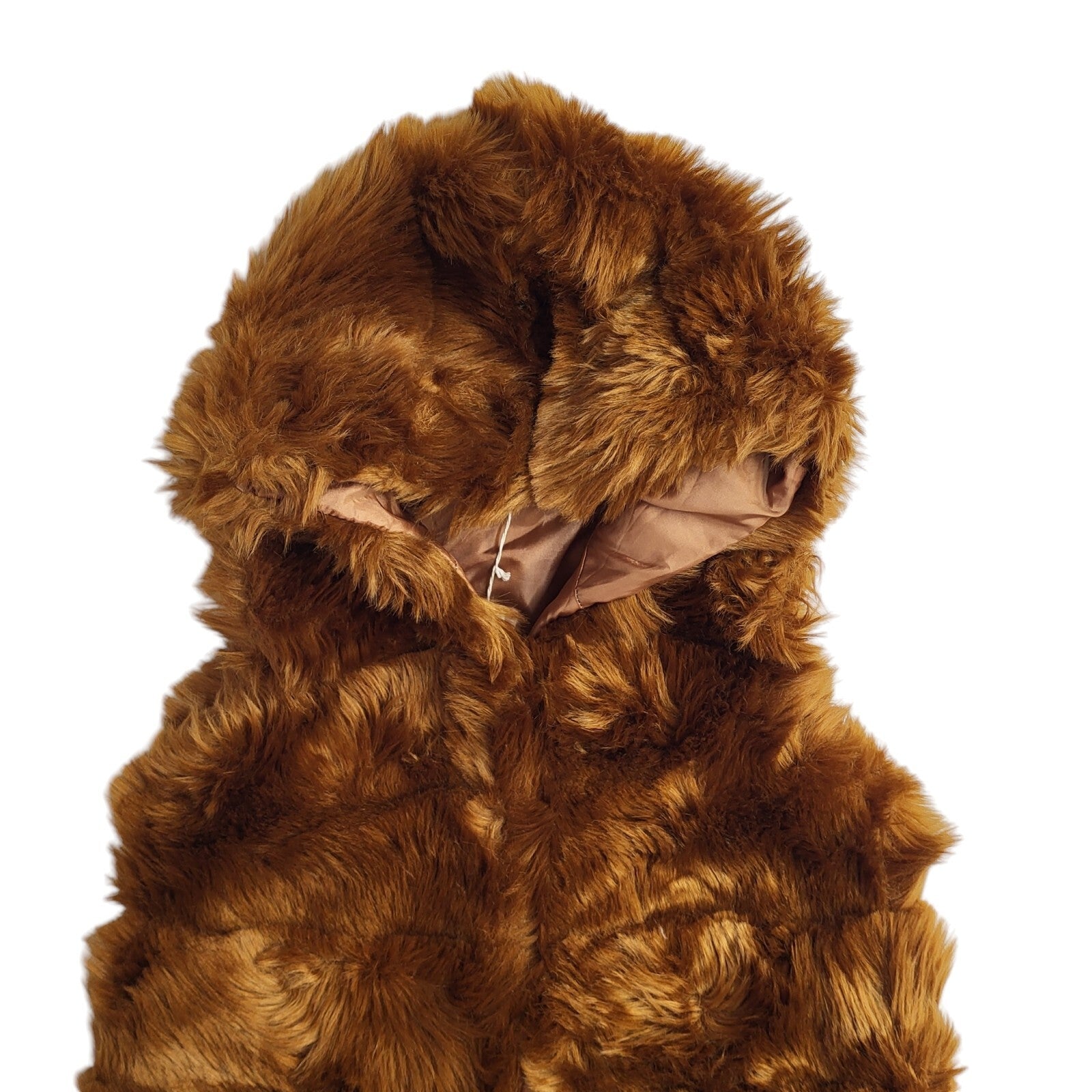 Georgia Y2k Vintage Copper Hooded Faux Fur Gilet Uk Women's Size S/M Bnwt