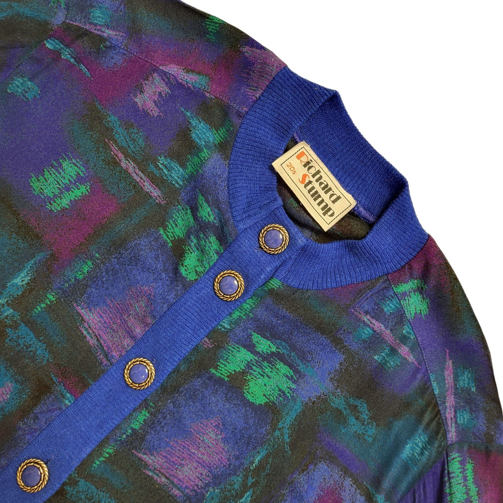 Richard Stump 70s Vintage Blue & Green Retro Cardigan Women's Size 16