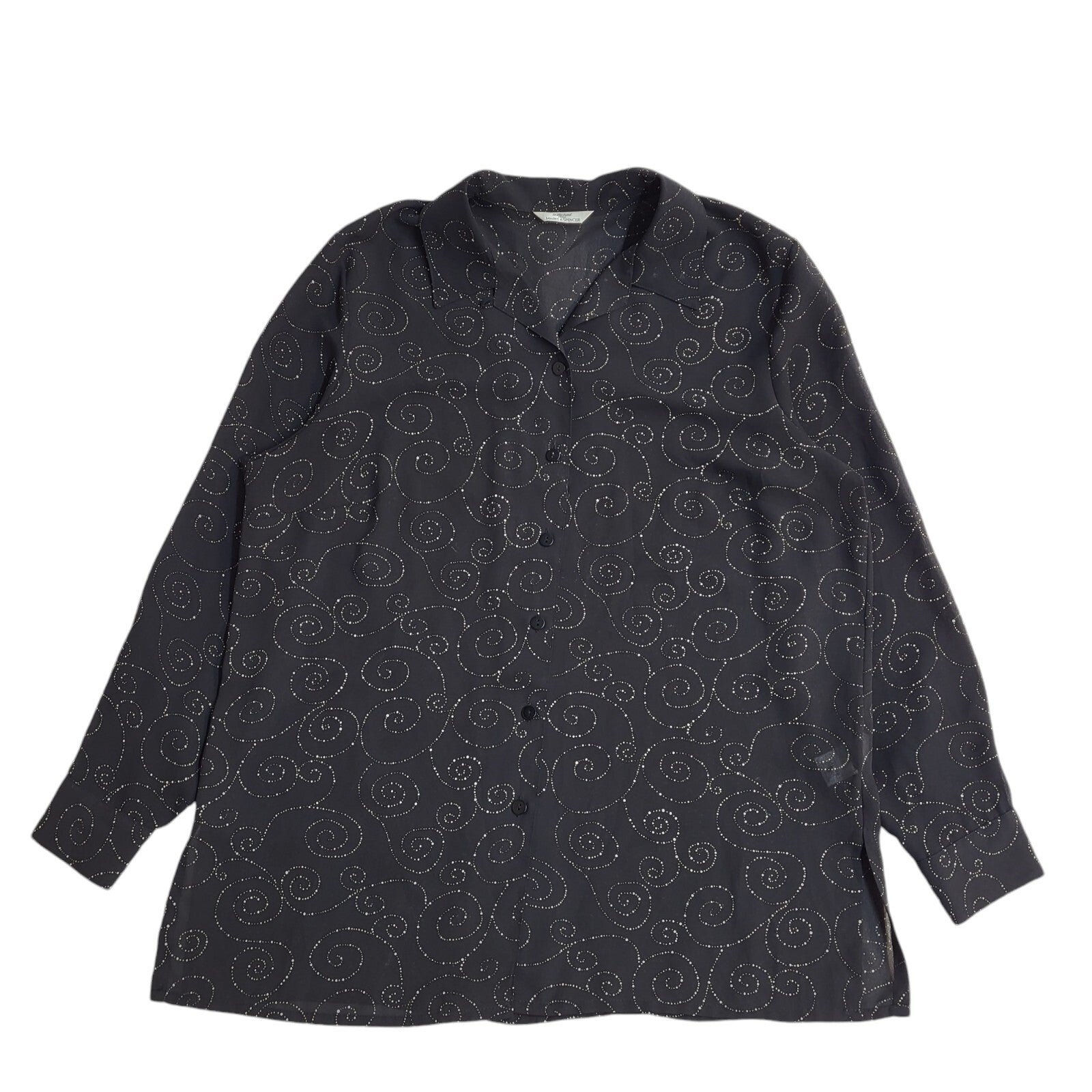 Marks and Spencer Black & Gold 90's Long Sleeve Swirl Shirt Women's UK Size 16