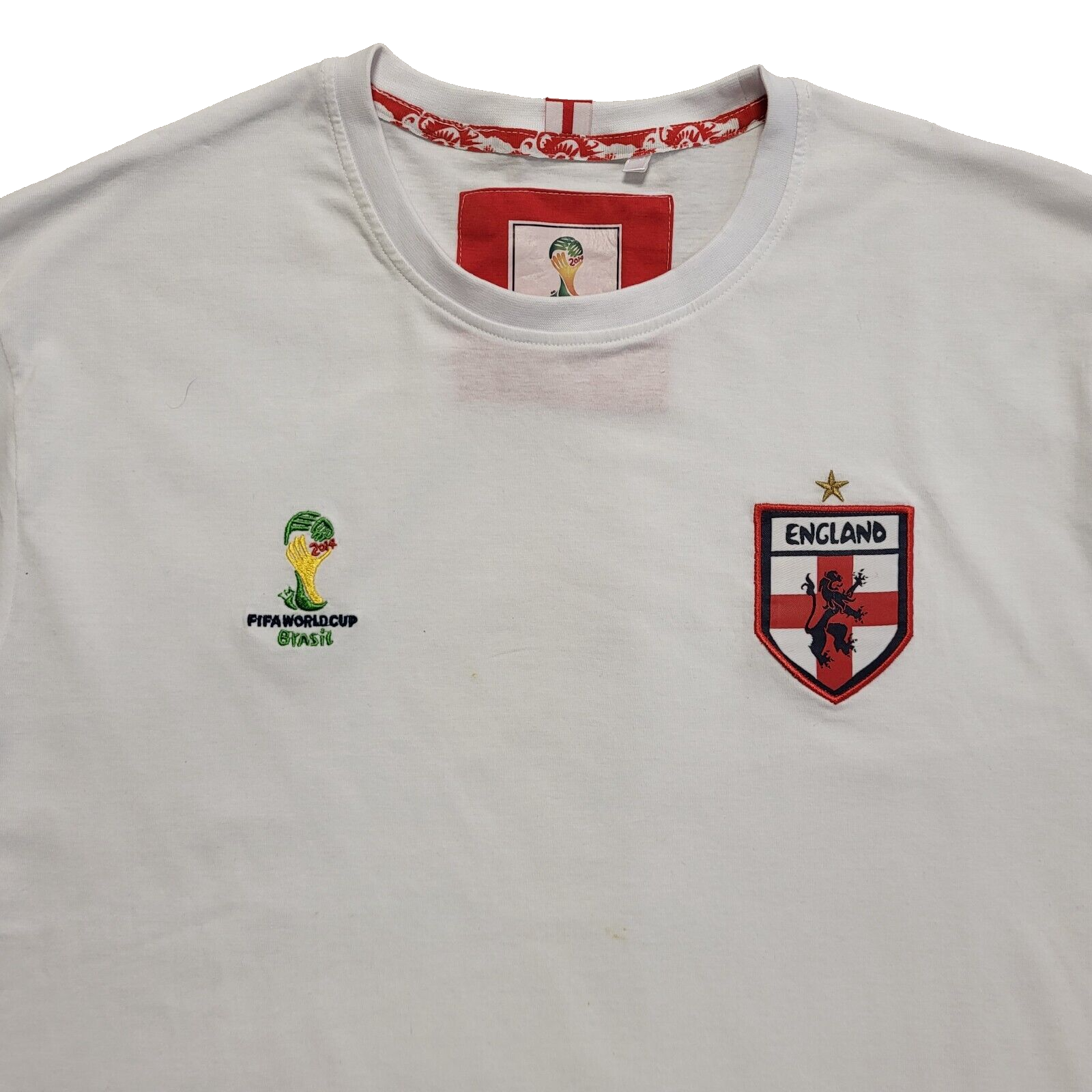 Fifa World Cup Brazil Vintage Y2k England White T-Shirt Uk Men's Size L