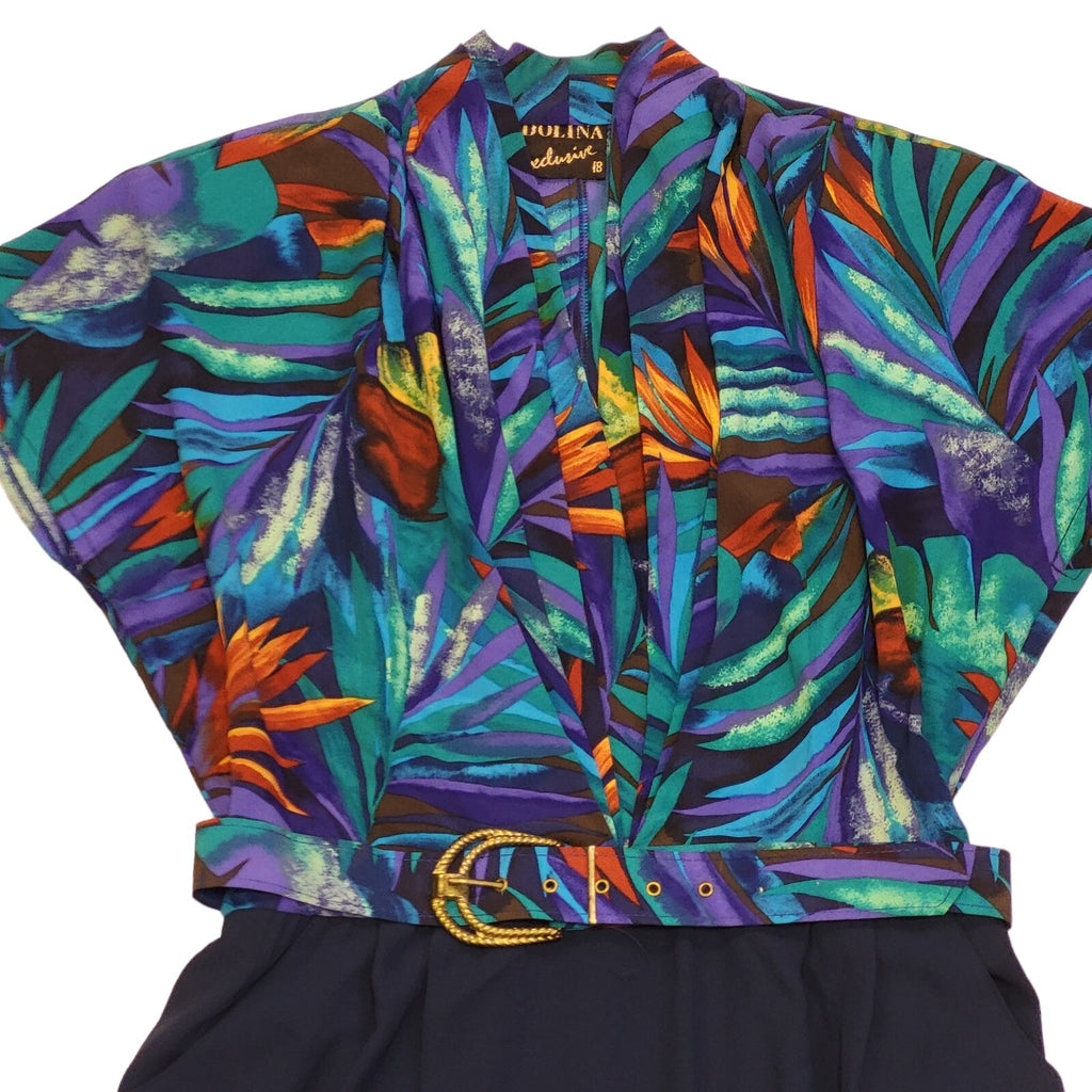 Dolina 80s Vintage Blue  Belted Blouson Dress Women's 18