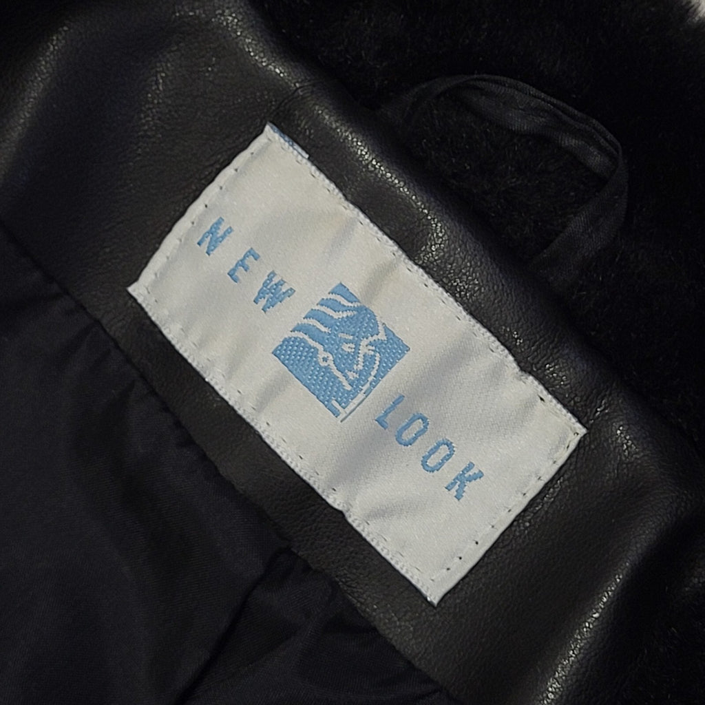 New Look Vintage 90s Black Faux Leather Rain Coat Uk Women's Size 12