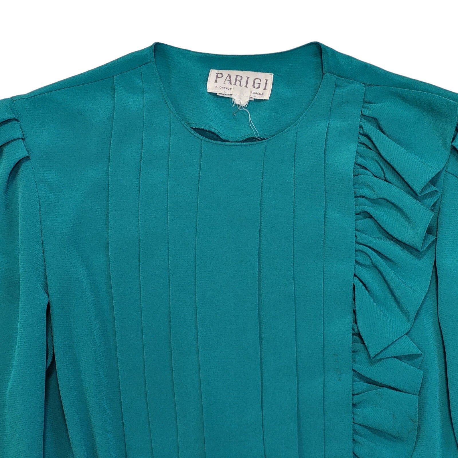 Parigi 80s Vintage Teal Ruffled Front Fit & Flare Dress Women's 10