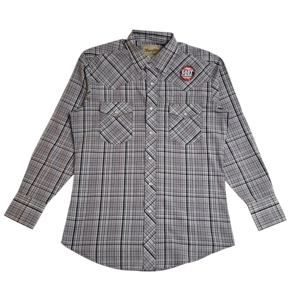 Wrangler 90's Grey Check Long Sleeve Pearl Snap Cowboy Shirt Men's UK Size M