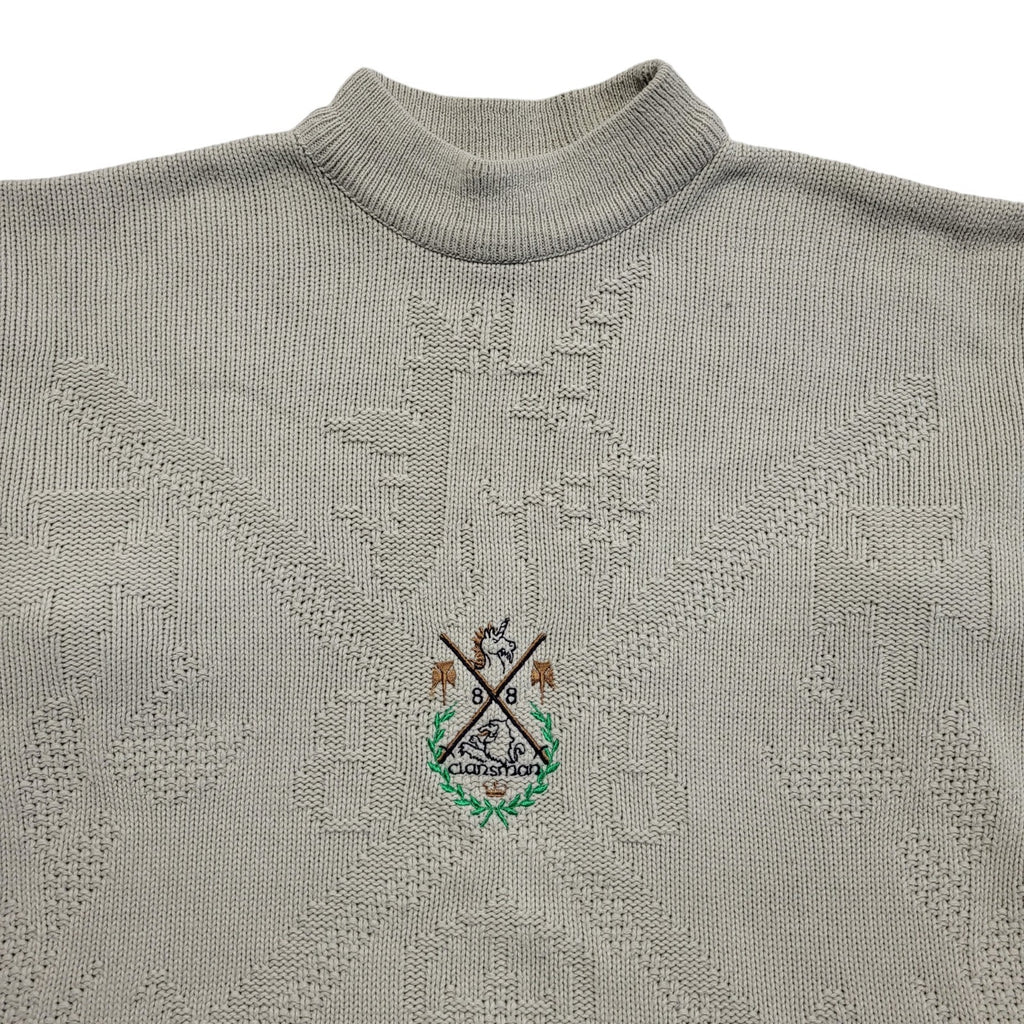 Selection Clansman Vintage 80s Grey Geometric Round Neck Jumper Men's UK L