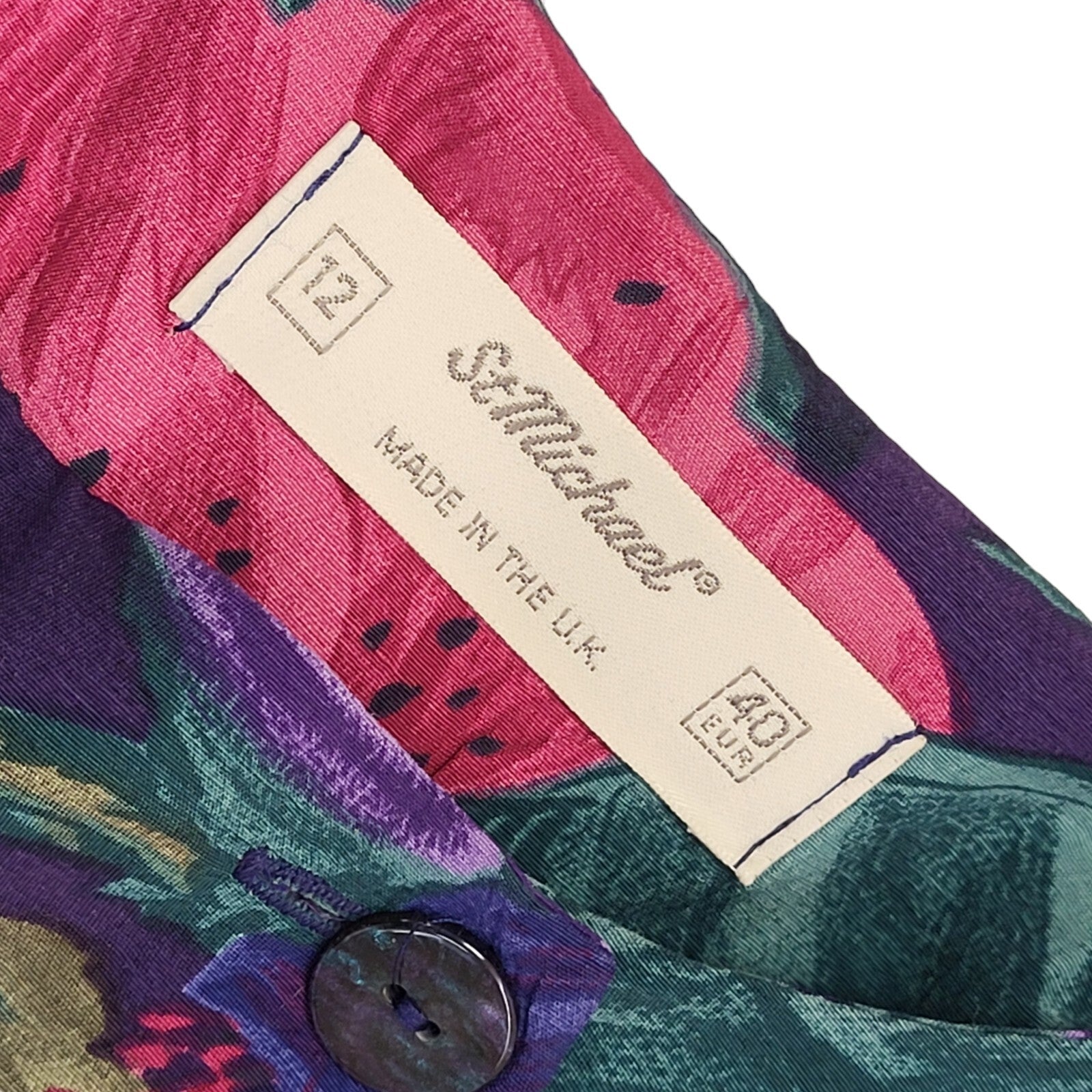 St Michael 80s Vintage Purple & Green Floral Daywear Dress Women's Size 12