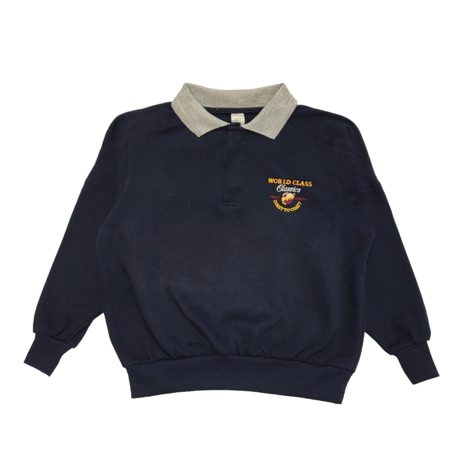 Young Canda Vintage 80s  Blue Collared 1/4 Button Sweatshirt Age 16-17 Years