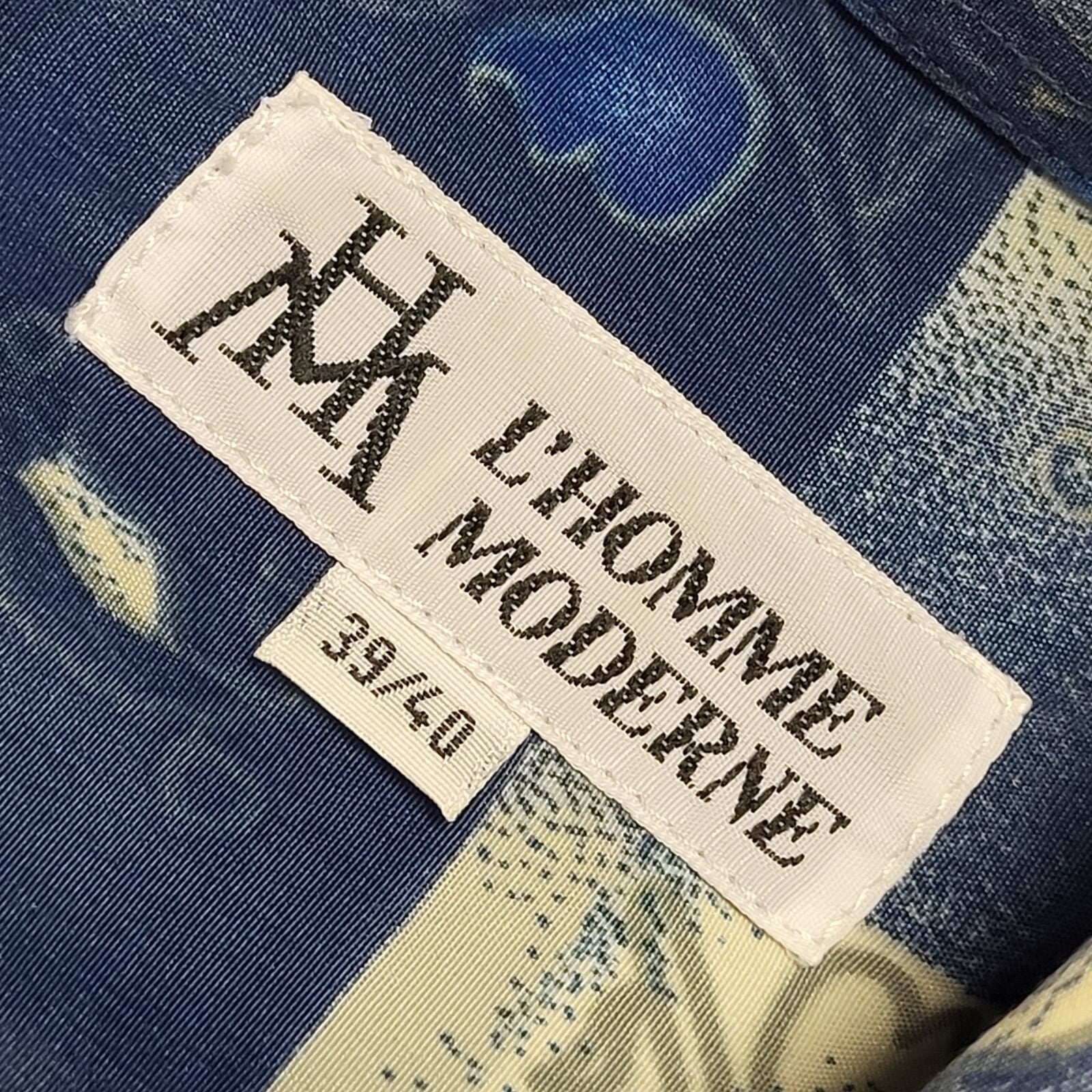 L'Homme Moderne 90's Blue & Grey Short Sleeve Retro Shirt Mens UK Size M