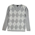 Tommy Hilfiger Y2K Grey & White Argyle V-Neck Jumper UK Women's Size M
