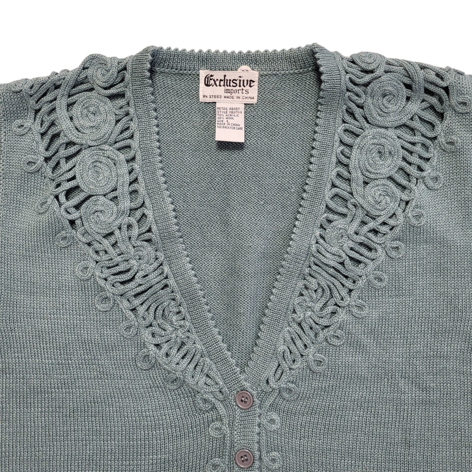 80s Vintage Green Button Sleeveless Knitted Cardigan Uk Women's Size Large