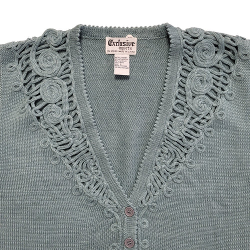 80s Vintage Green Button Sleeveless Knitted Cardigan Uk Women's Size Large