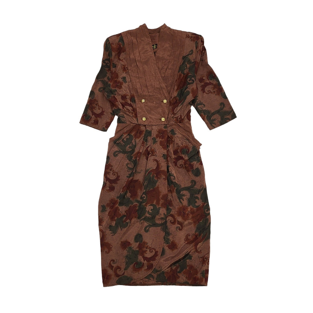 80s Vintage Tazzia Brown Pencil Dress Women's Size 8/10