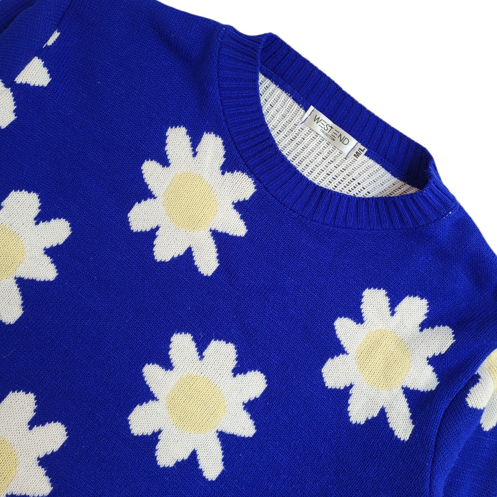 Westend Vintage 90's Blue & White Floral Jumper UK Women's Size M/L