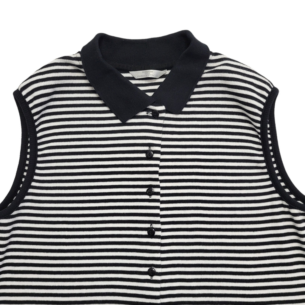 M&S Vintage 90's Sleeveless Button Up Blue & White Stripe Womens Top Size 16
