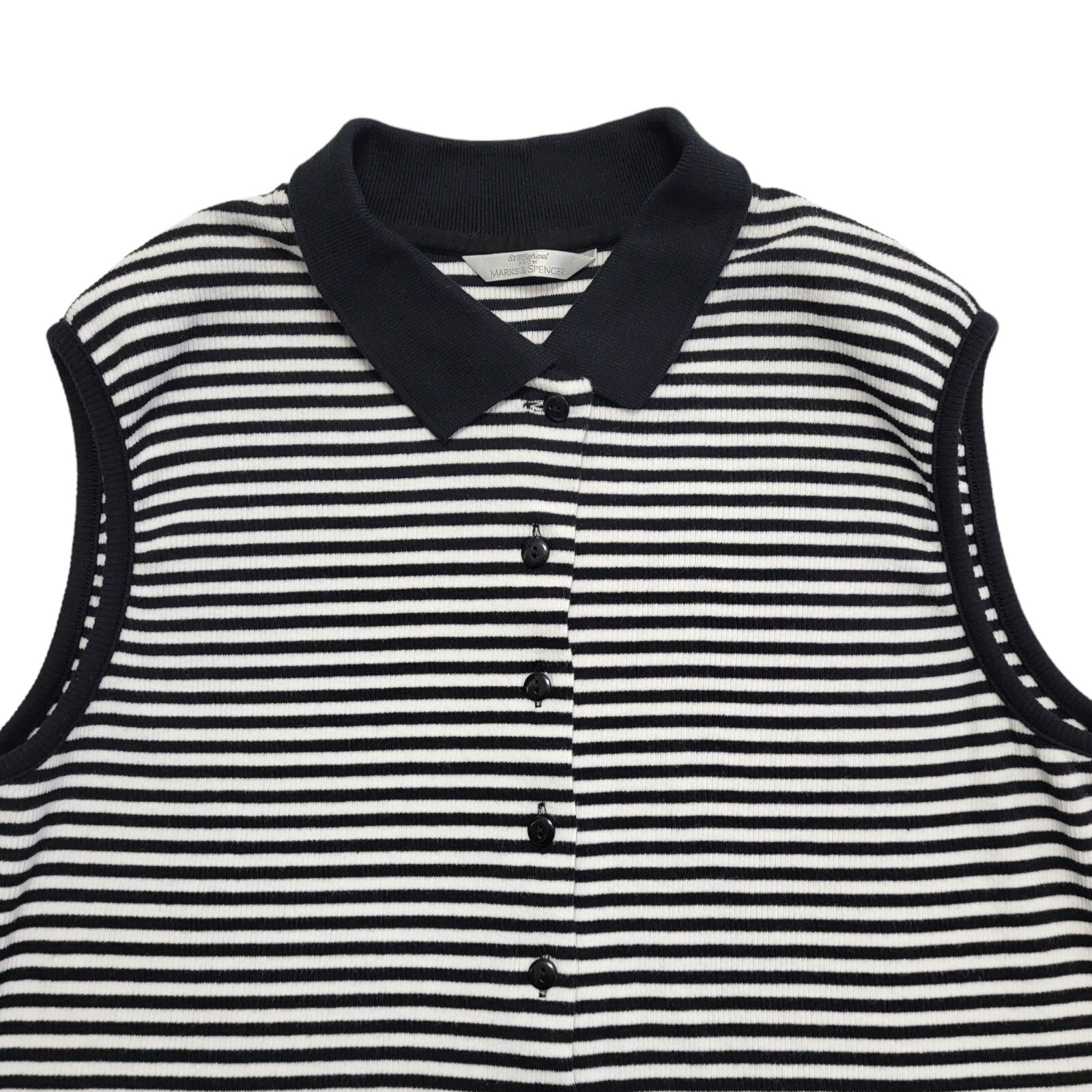 M&S Vintage 90's Sleeveless Button Up Blue & White Stripe Womens Top Size 16