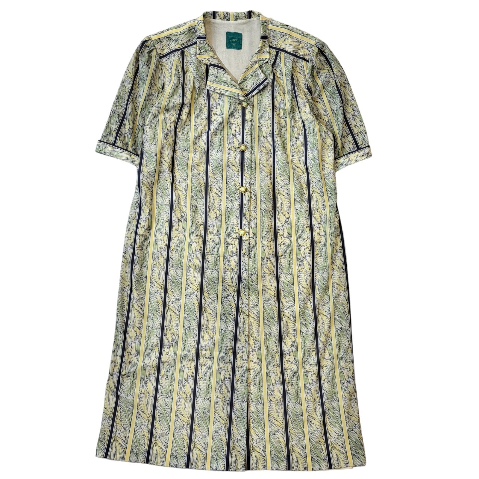Canda C&A 70s Vintage Collared Green & Navy Daywear Dress Women's Size 12 Eu 40