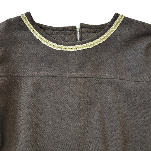 70s Vintage Brown Shift Dress With Gold Trim Women's Size 12