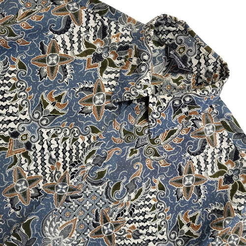 Bangsaman Vintage 90's Blue Green Abstract Short Sleeve Shirt Uk Men's Size M
