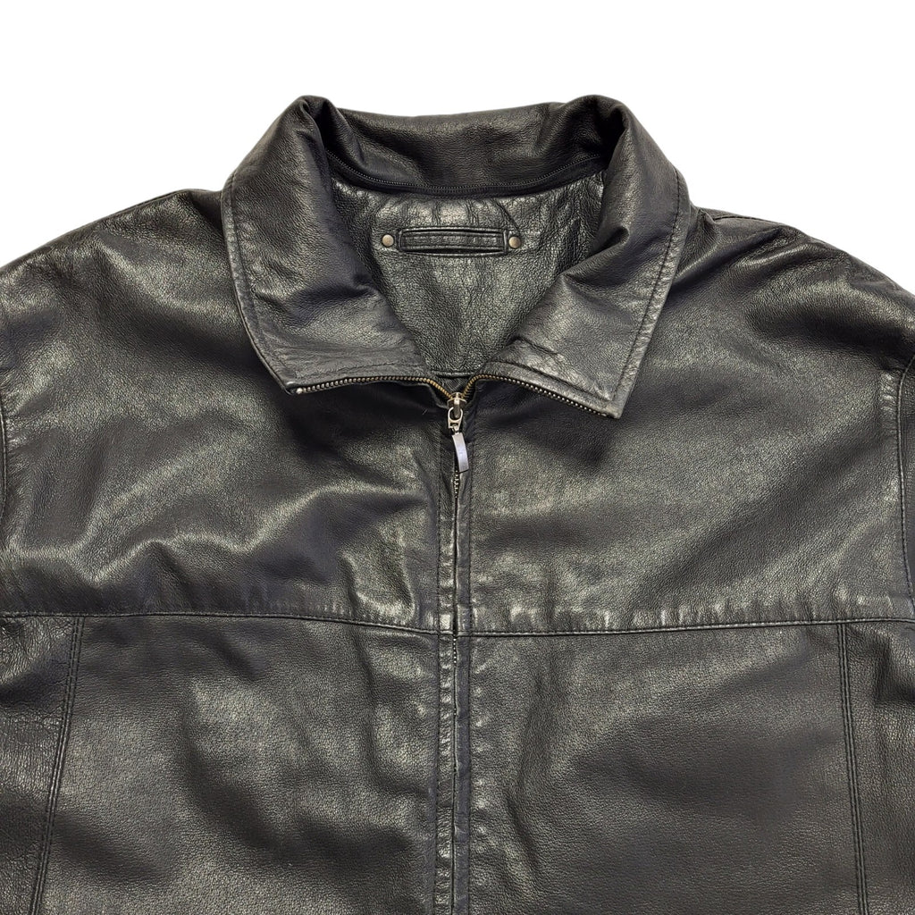 Canda 90s Vintage Black Zipped Leather Jacket Uk Men's Size XL