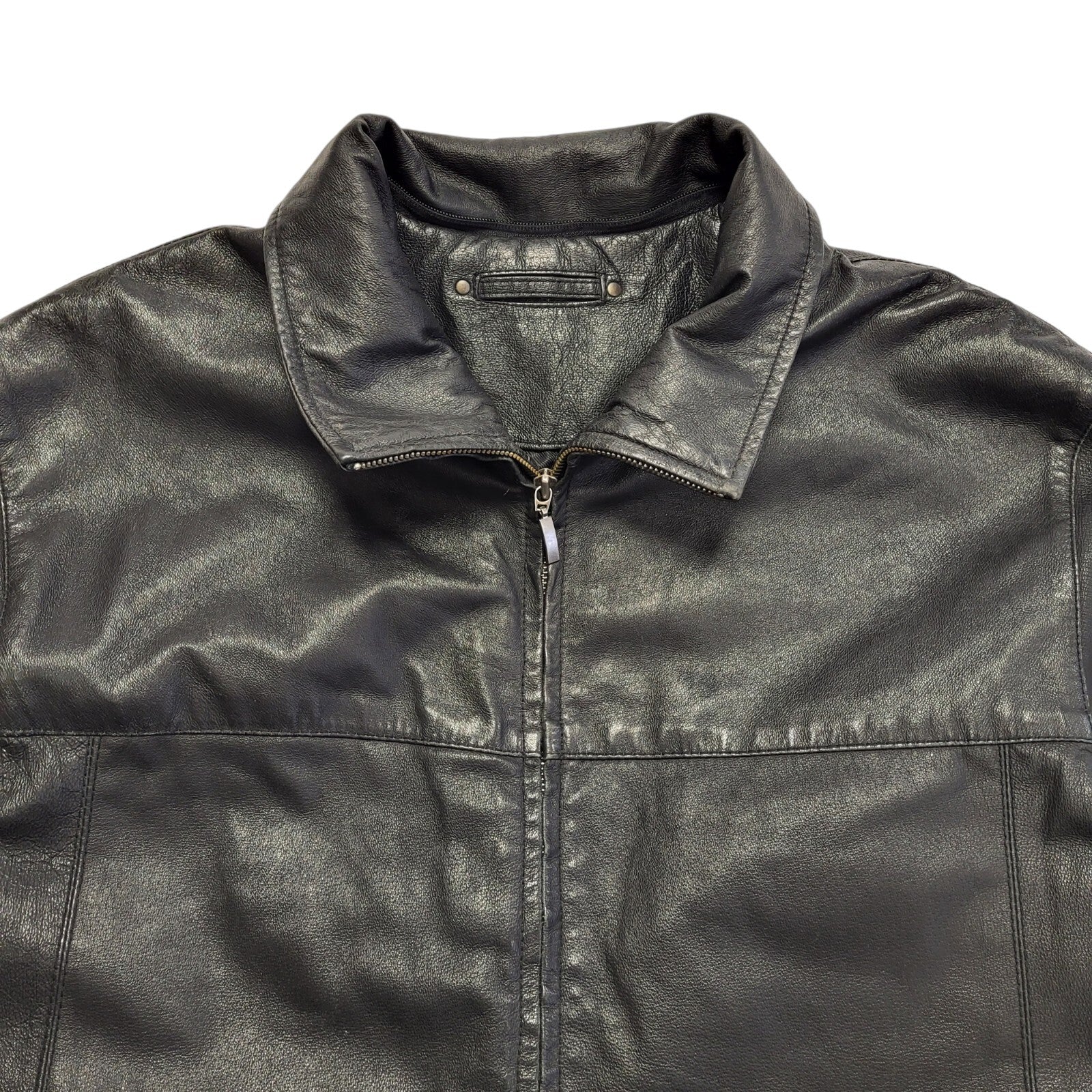 Canda 90s Vintage Black Zipped Leather Jacket Uk Men's Size XL