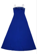 Mary Charmaine 70s Vintage Blue Lace Trim Evening Maxi Dress Women's Size 10