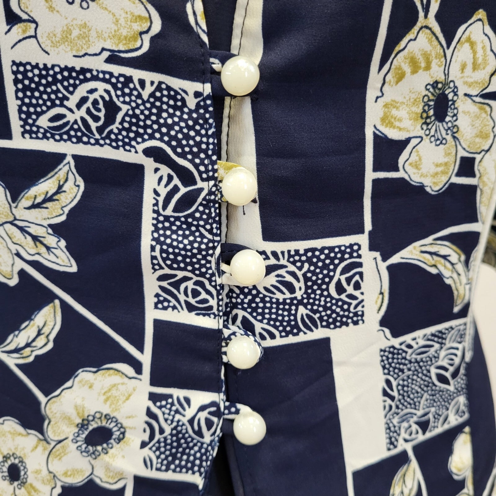 Exclusive 90s Vintage Blue White Floral Print Dress Women's Size 10 EU 38