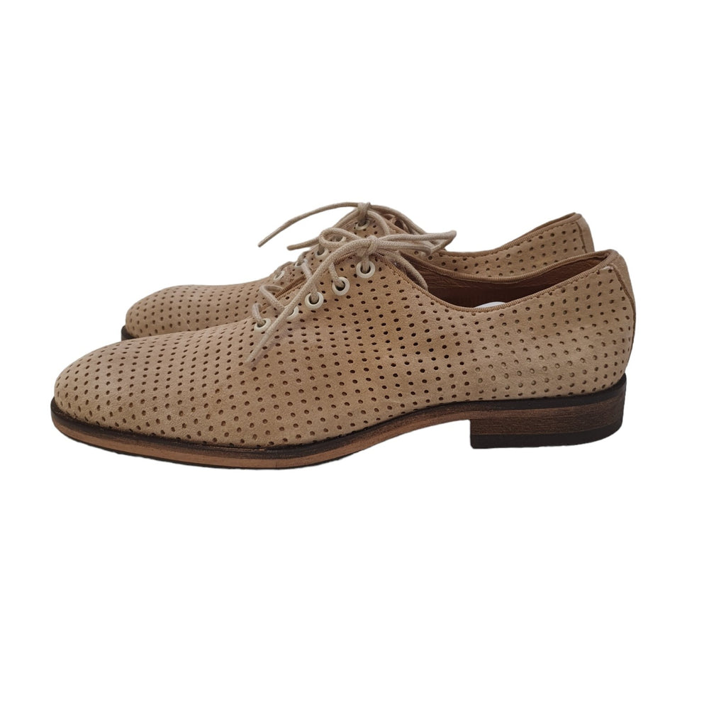 Selected Homme Perforated Beige Leather Casual Lace Up Men's Shoes Uk 7