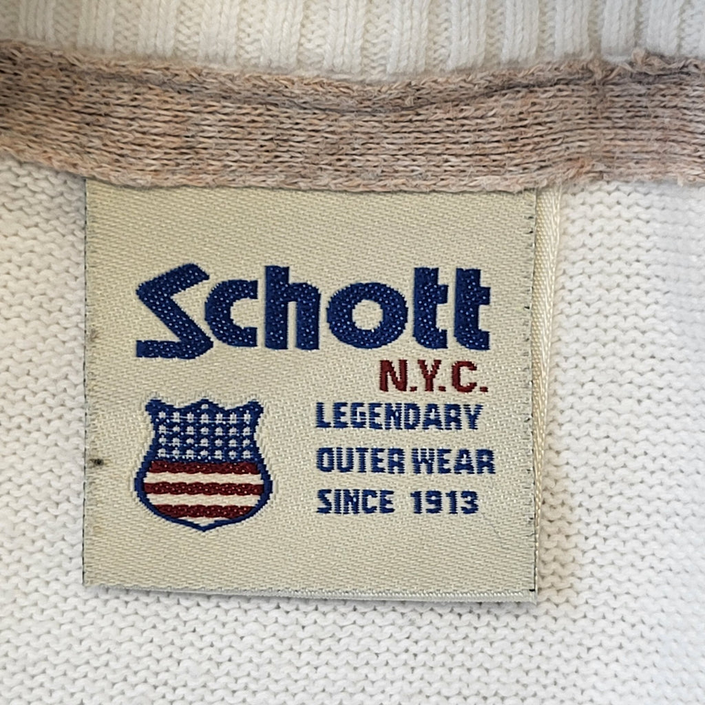 Schott Y2K Vintage White Zipped Cotton Cardigan Men's Size Small