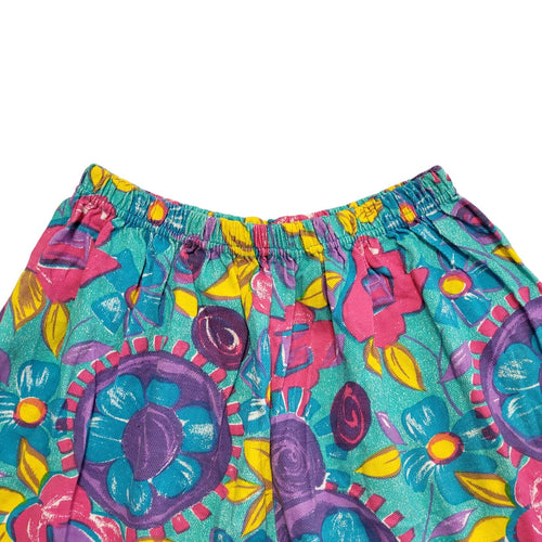 90s Vintage Blue Purple Floral Elasticated Shorts Uk Women's Size S W26