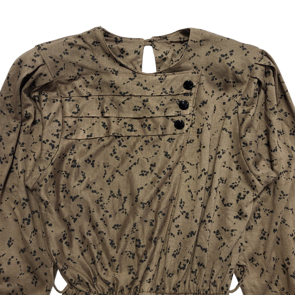 80s Vintage Brown Patterned Elasticated Waist Dress Women's 10