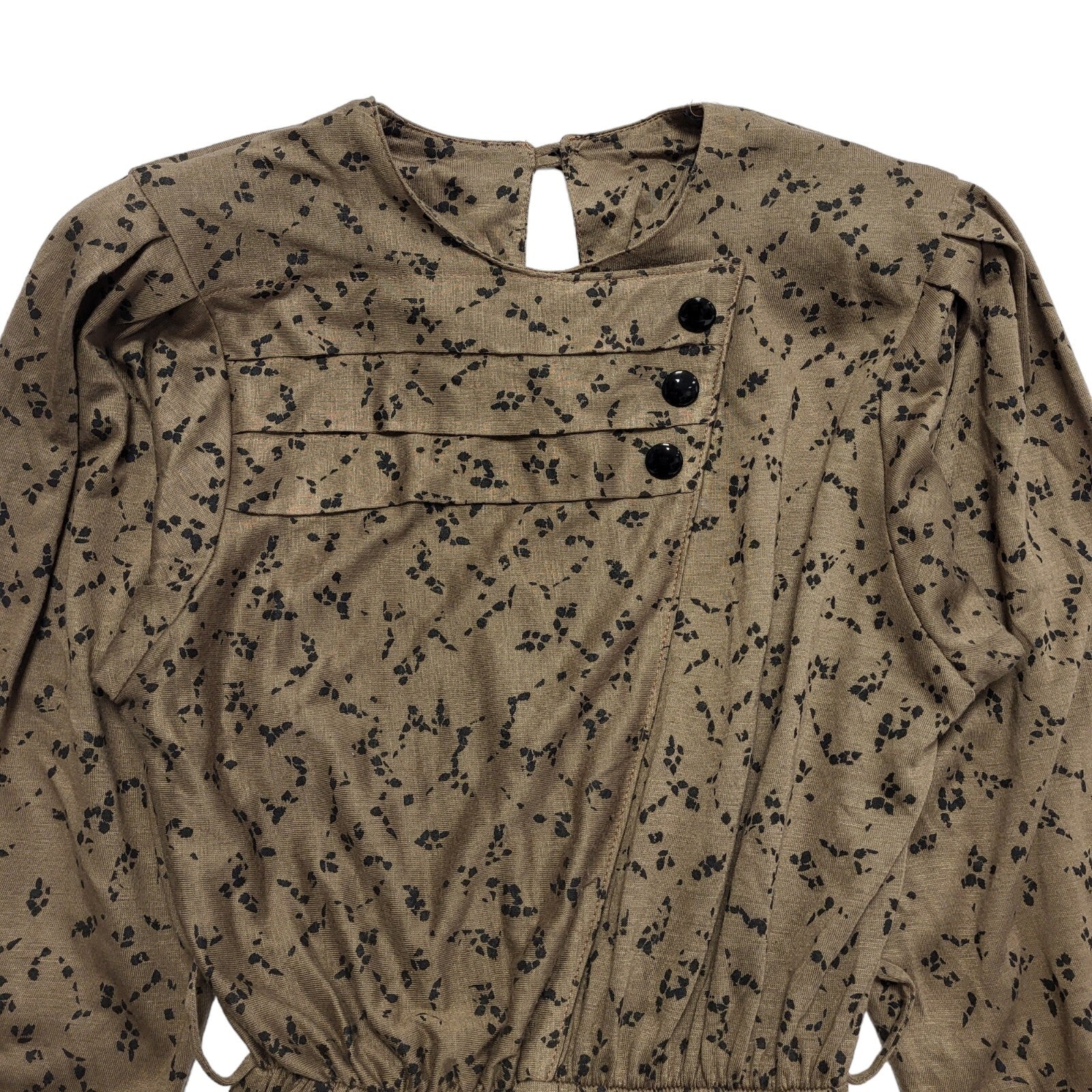 80s Vintage Brown Patterned Elasticated Waist Dress Women's 10