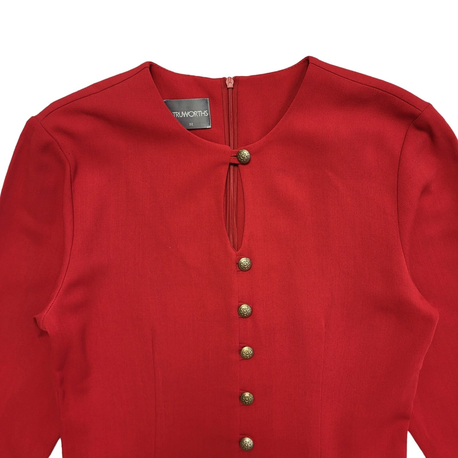 80s Vintage Truworths Red Buttoned Keyhole Detail Dress Women's Size 6-8