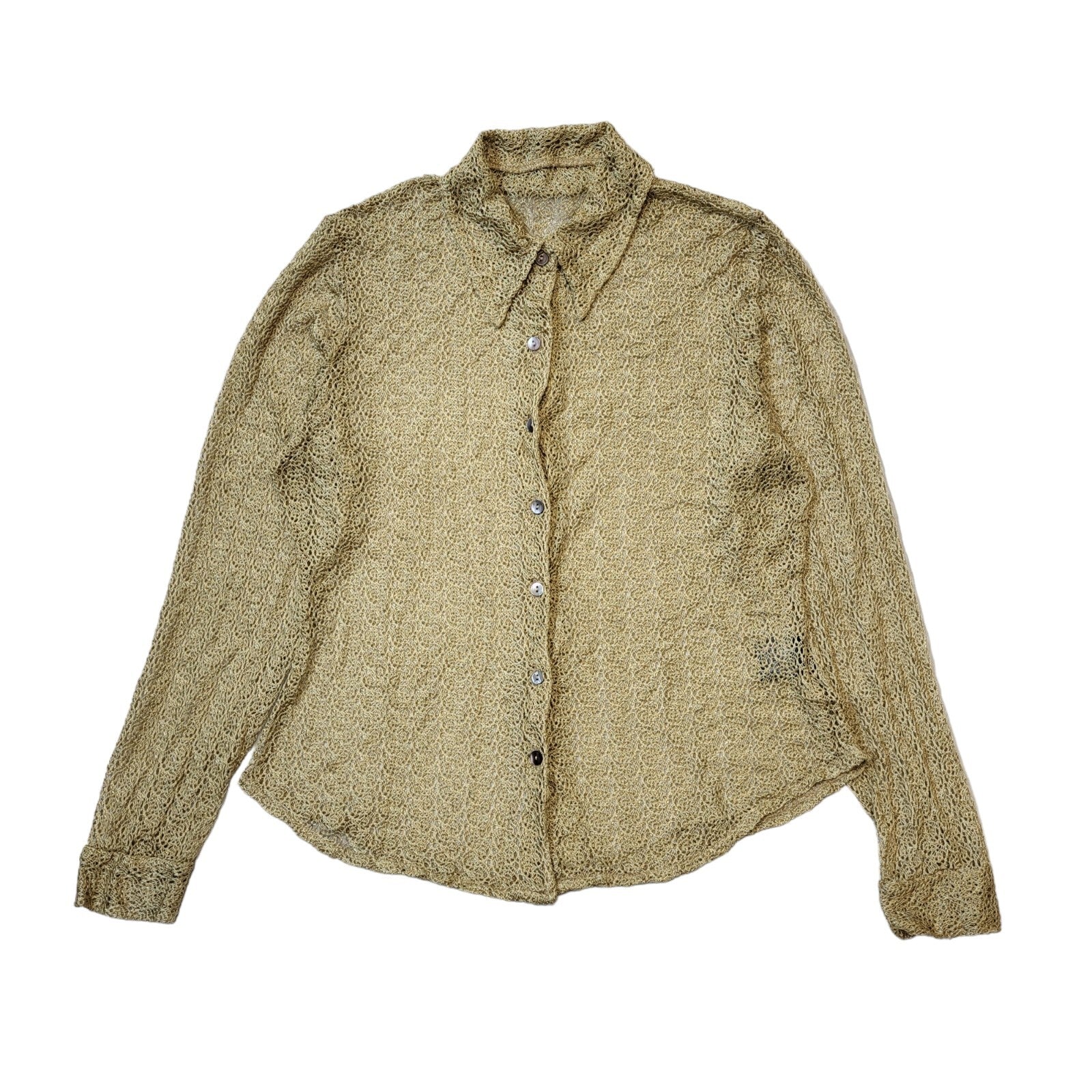Next 90s Vintage Gold Mesh Button Up Blouse Women's Size 14