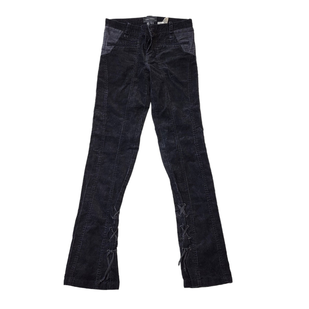 Zara Corduroy Y2K Black Skinny Trousers Women's Size 8 W26 L33