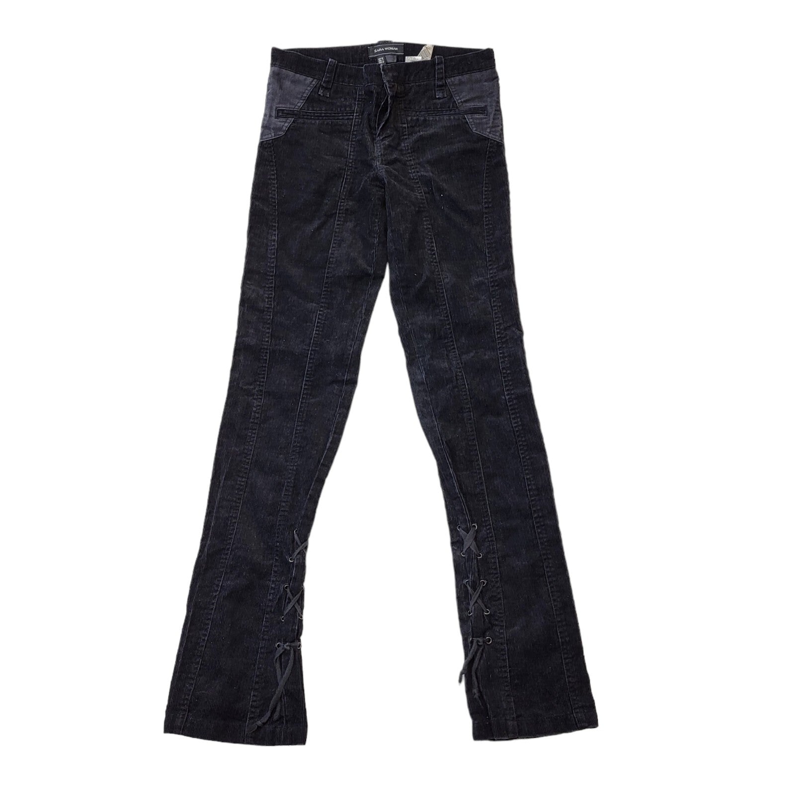 Zara Corduroy Y2K Black Skinny Trousers Women's Size 8 W26 L33