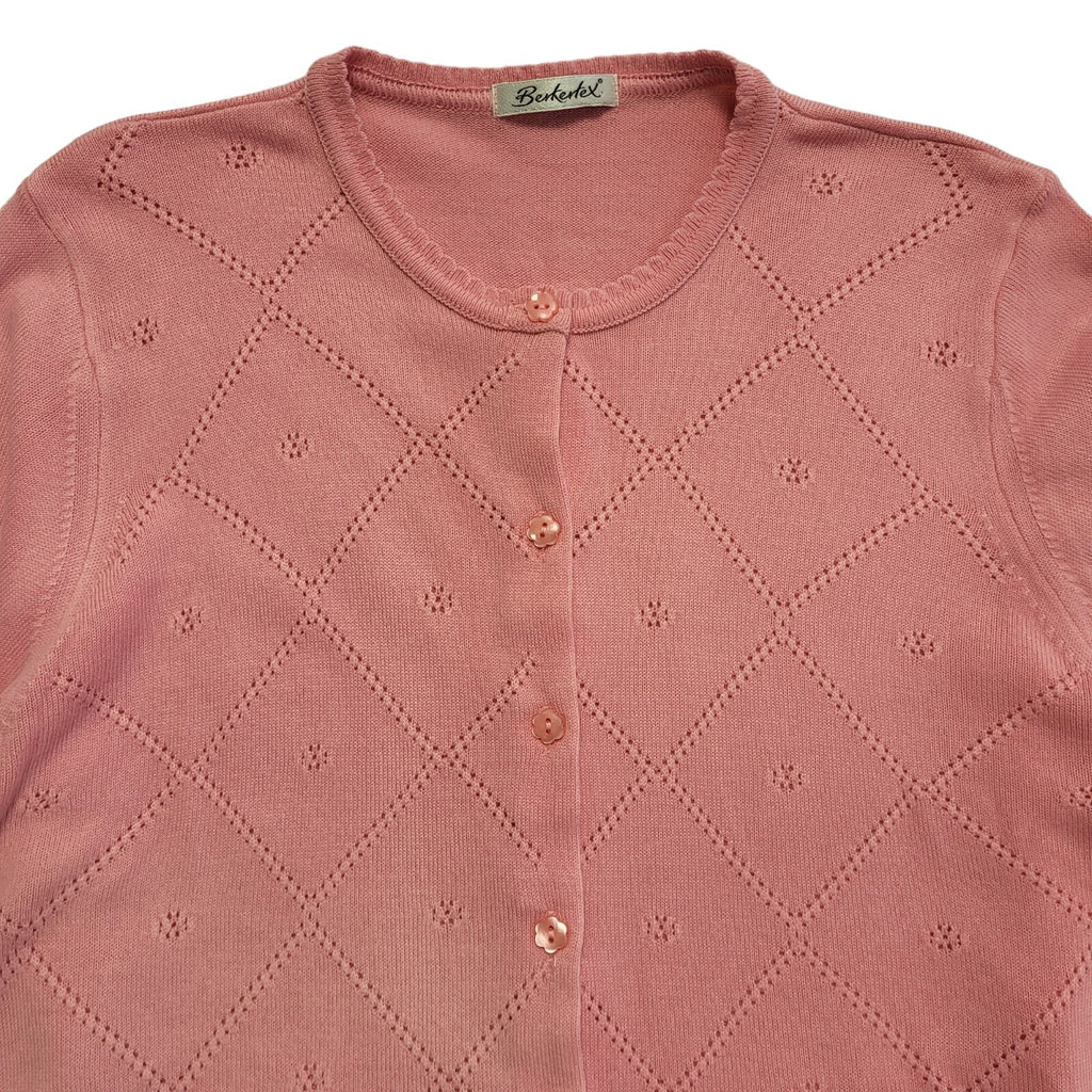 Berkertex Vintage 80s Pink Diamond Knit Cardigan UK Women's Size M / L