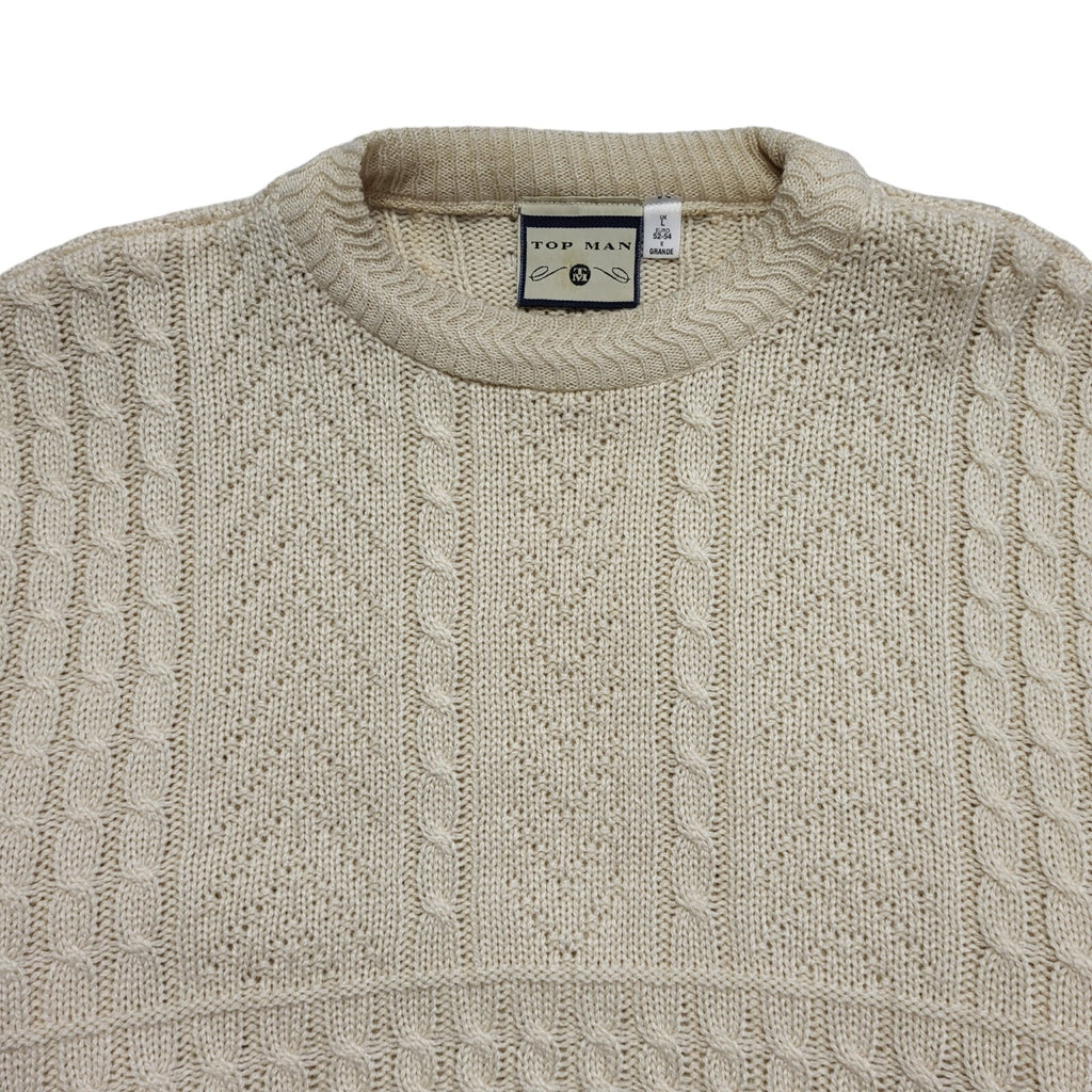Topman Vintage 80's Beige Cable-Knit Jumper Uk Men's Size Large