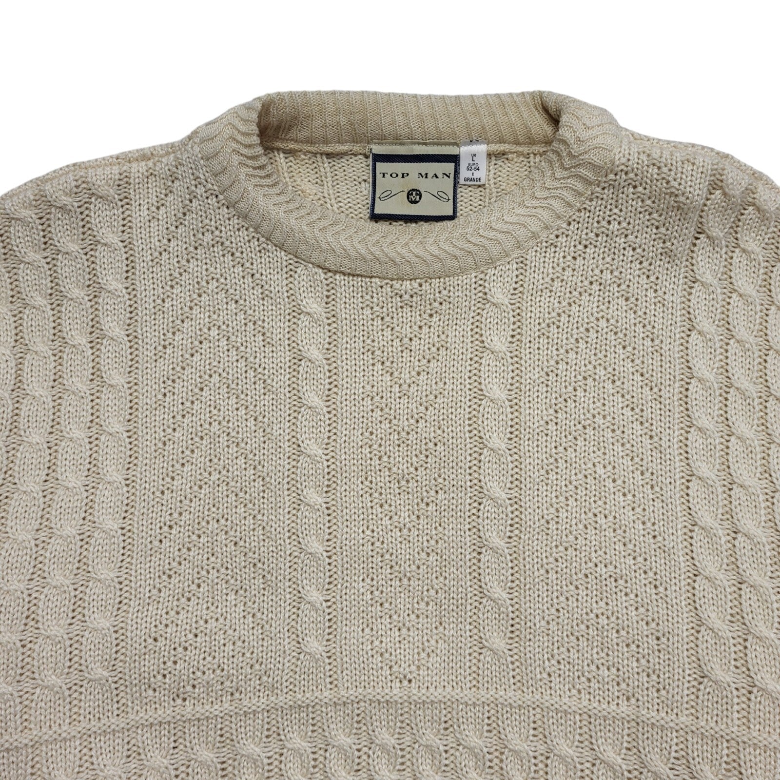 Topman Vintage 80's Beige Cable-Knit Jumper Uk Men's Size Large