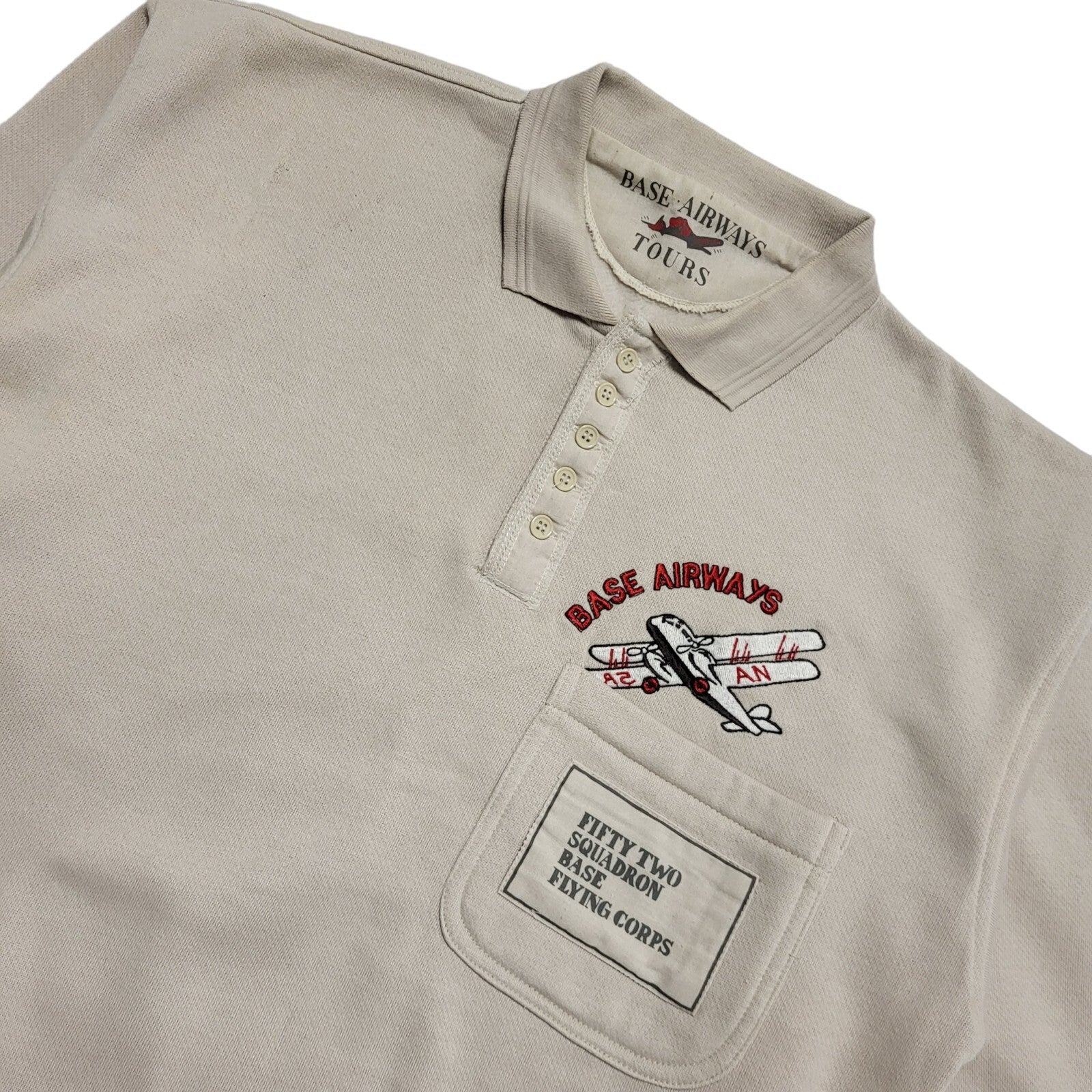 Base Airways 80s Beige Collared Sweatshirt Uk Men's Size Medium
